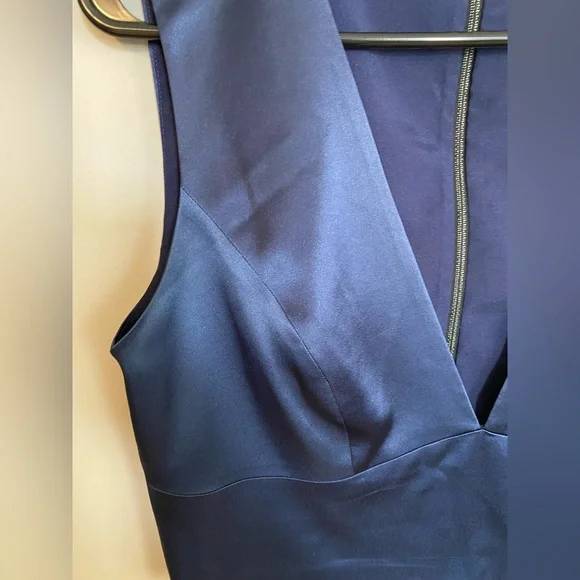 L’Agence Satin Crop Top Plunge Neckline Royal Blue Back Zipper Size 8 - Picture 3 of 7